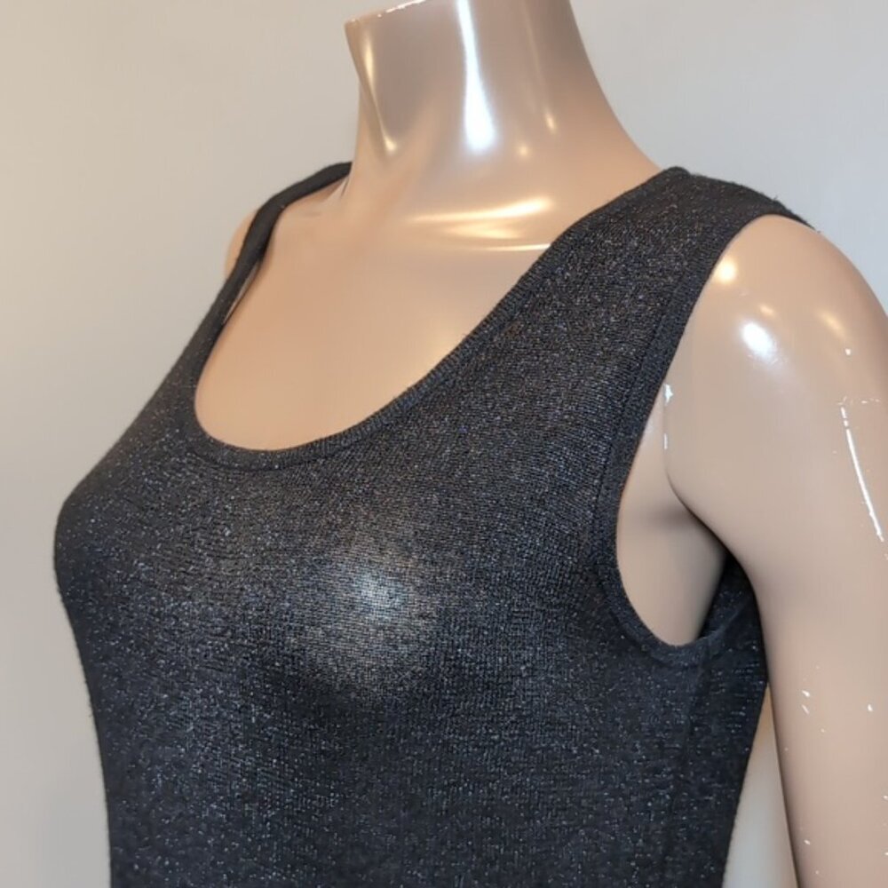 Laura Shimmery Knit Tank Top Scoop Neck Black Rayon Lurex Sleeveless Stretch - Picture 5 of 10